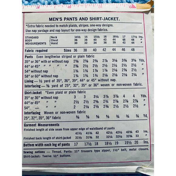 Simplicity 9694 Mens top pant pattern 1960s - Picture 5 of 5